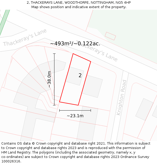 2, THACKERAYS LANE, WOODTHORPE, NOTTINGHAM, NG5 4HP: Plot and title map
