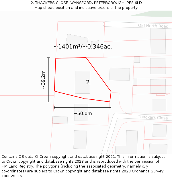 2, THACKERS CLOSE, WANSFORD, PETERBOROUGH, PE8 6LD: Plot and title map