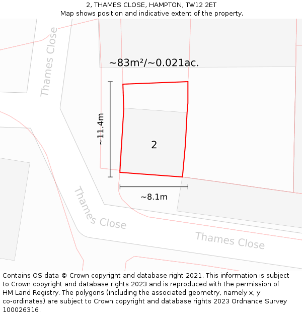 2, THAMES CLOSE, HAMPTON, TW12 2ET: Plot and title map