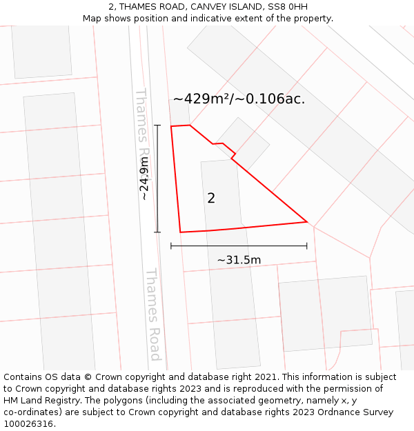 2, THAMES ROAD, CANVEY ISLAND, SS8 0HH: Plot and title map