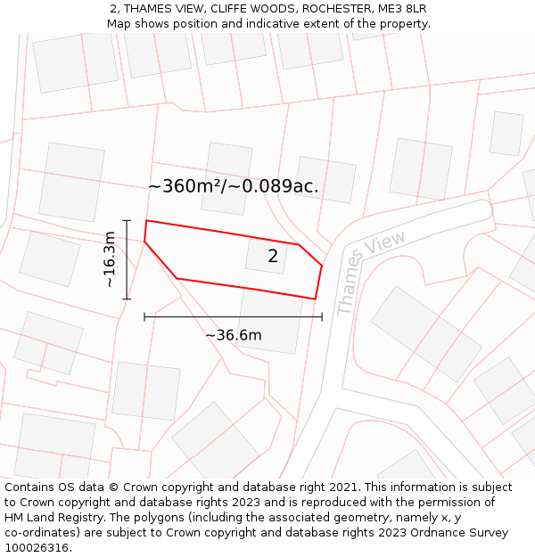 2, THAMES VIEW, CLIFFE WOODS, ROCHESTER, ME3 8LR: Plot and title map