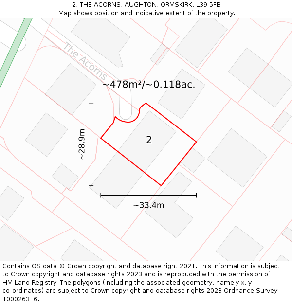 2, THE ACORNS, AUGHTON, ORMSKIRK, L39 5FB: Plot and title map