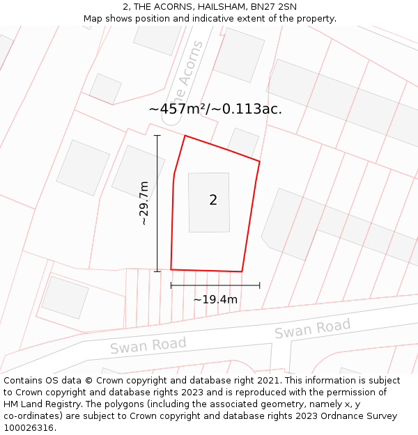 2, THE ACORNS, HAILSHAM, BN27 2SN: Plot and title map