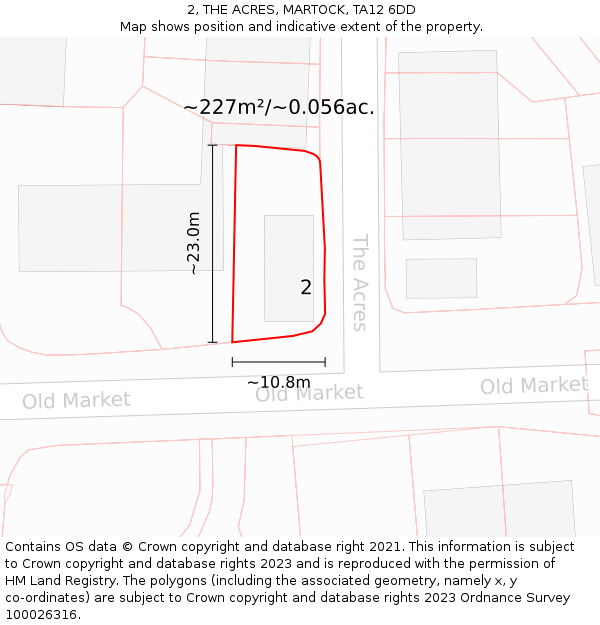 2, THE ACRES, MARTOCK, TA12 6DD: Plot and title map