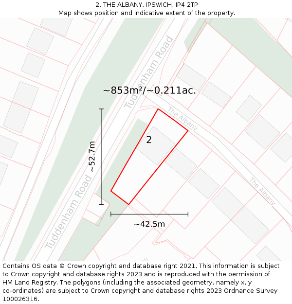 2, THE ALBANY, IPSWICH, IP4 2TP: Plot and title map