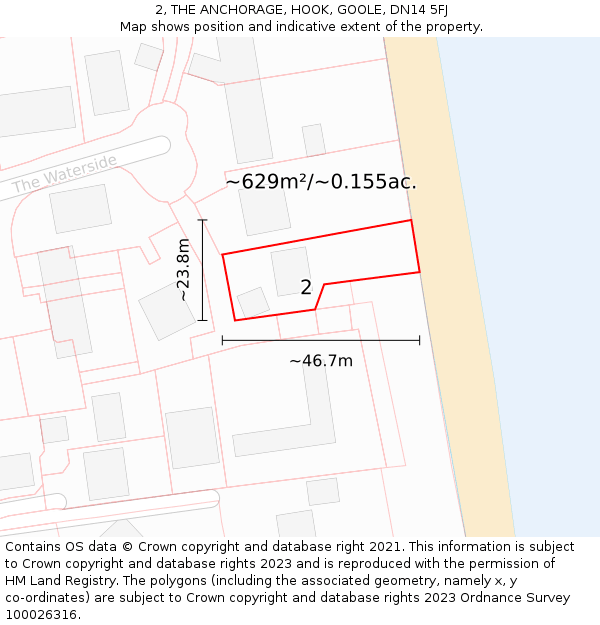 2, THE ANCHORAGE, HOOK, GOOLE, DN14 5FJ: Plot and title map