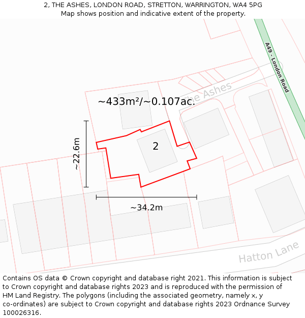2, THE ASHES, LONDON ROAD, STRETTON, WARRINGTON, WA4 5PG: Plot and title map