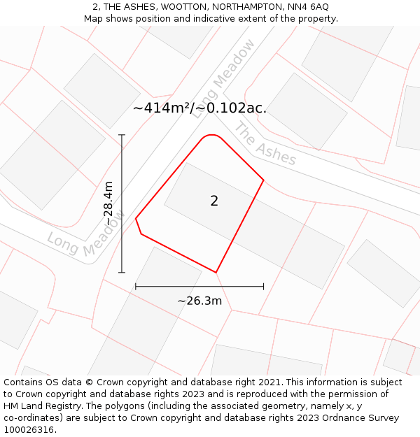 2, THE ASHES, WOOTTON, NORTHAMPTON, NN4 6AQ: Plot and title map