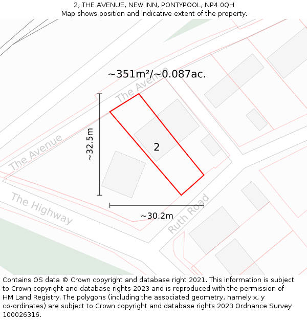 2, THE AVENUE, NEW INN, PONTYPOOL, NP4 0QH: Plot and title map