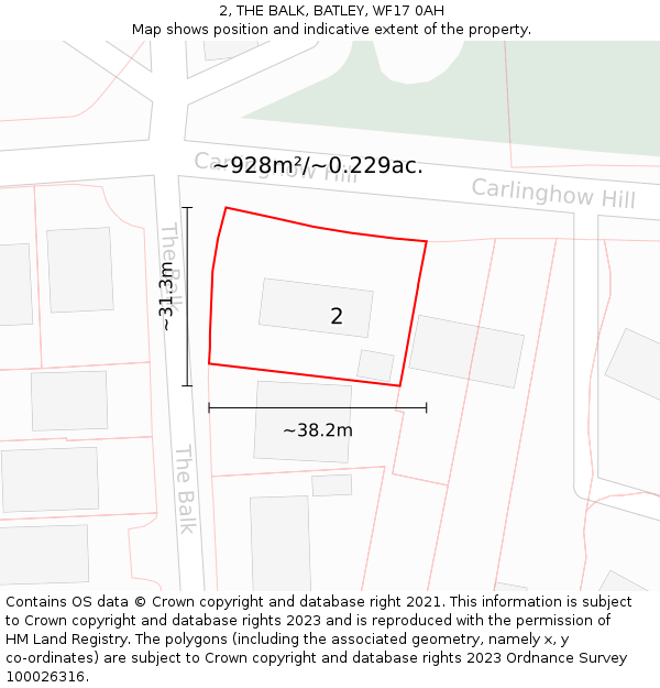 2, THE BALK, BATLEY, WF17 0AH: Plot and title map