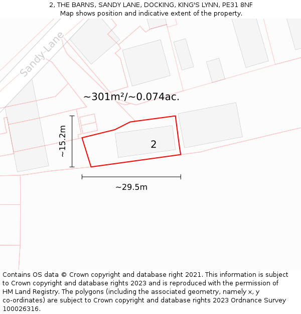 2, THE BARNS, SANDY LANE, DOCKING, KING'S LYNN, PE31 8NF: Plot and title map