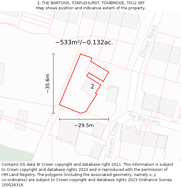 2, THE BARTONS, STAPLEHURST, TONBRIDGE, TN12 0EF: Plot and title map