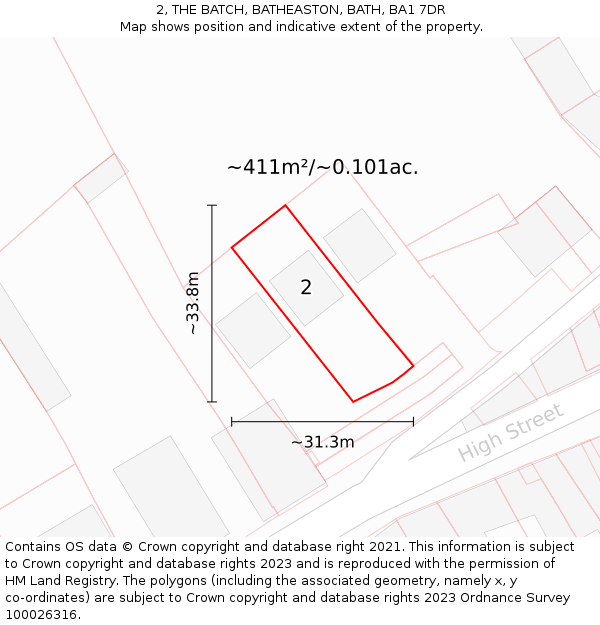 2, THE BATCH, BATHEASTON, BATH, BA1 7DR: Plot and title map