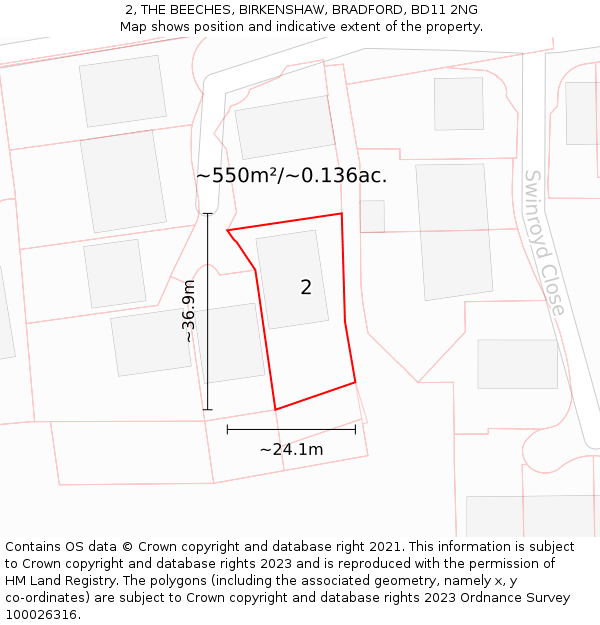 2, THE BEECHES, BIRKENSHAW, BRADFORD, BD11 2NG: Plot and title map