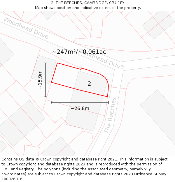 2, THE BEECHES, CAMBRIDGE, CB4 1FY: Plot and title map