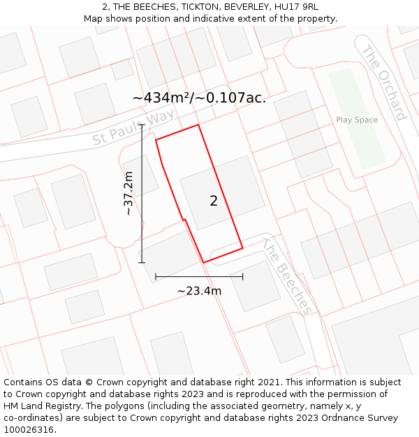 2, THE BEECHES, TICKTON, BEVERLEY, HU17 9RL: Plot and title map