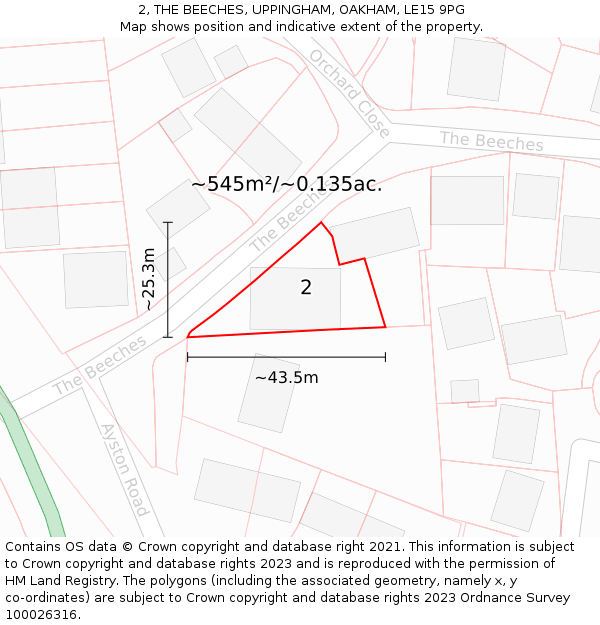2, THE BEECHES, UPPINGHAM, OAKHAM, LE15 9PG: Plot and title map
