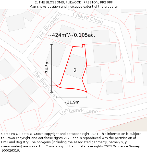 2, THE BLOSSOMS, FULWOOD, PRESTON, PR2 9RF: Plot and title map
