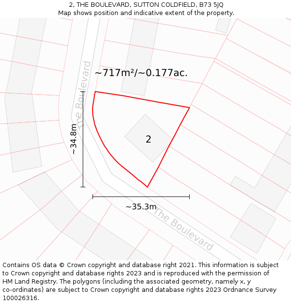 2, THE BOULEVARD, SUTTON COLDFIELD, B73 5JQ: Plot and title map