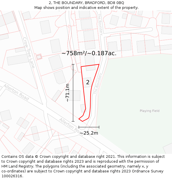 2, THE BOUNDARY, BRADFORD, BD8 0BQ: Plot and title map