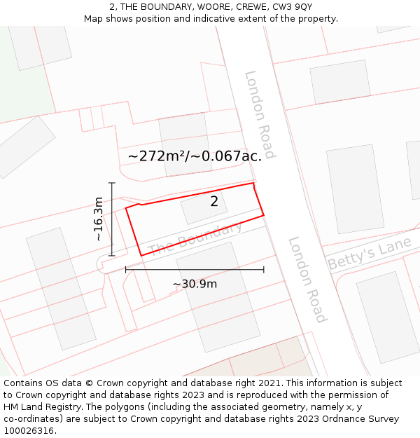 2, THE BOUNDARY, WOORE, CREWE, CW3 9QY: Plot and title map