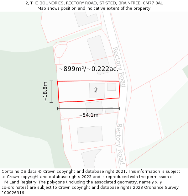 2, THE BOUNDRIES, RECTORY ROAD, STISTED, BRAINTREE, CM77 8AL: Plot and title map