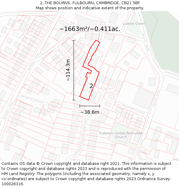 2, THE BOURNS, FULBOURN, CAMBRIDGE, CB21 5BF: Plot and title map