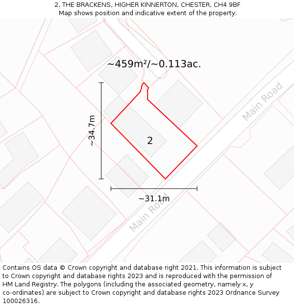2, THE BRACKENS, HIGHER KINNERTON, CHESTER, CH4 9BF: Plot and title map