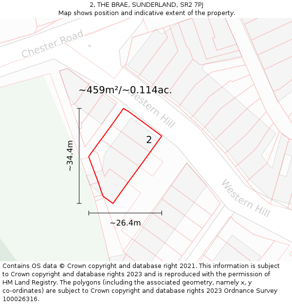 2, THE BRAE, SUNDERLAND, SR2 7PJ: Plot and title map