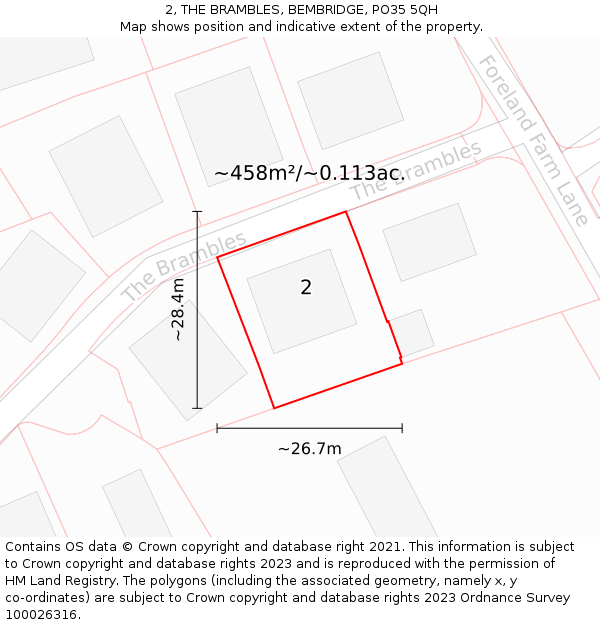 2, THE BRAMBLES, BEMBRIDGE, PO35 5QH: Plot and title map