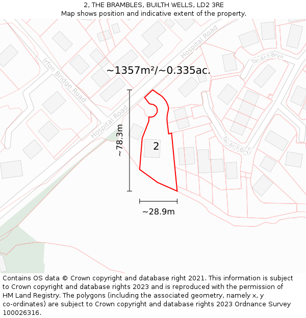 2, THE BRAMBLES, BUILTH WELLS, LD2 3RE: Plot and title map