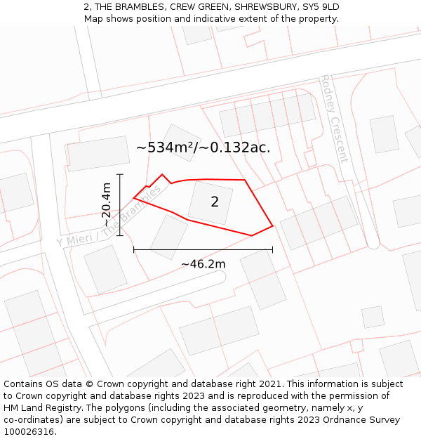 2, THE BRAMBLES, CREW GREEN, SHREWSBURY, SY5 9LD: Plot and title map