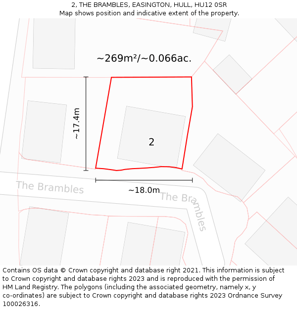2, THE BRAMBLES, EASINGTON, HULL, HU12 0SR: Plot and title map