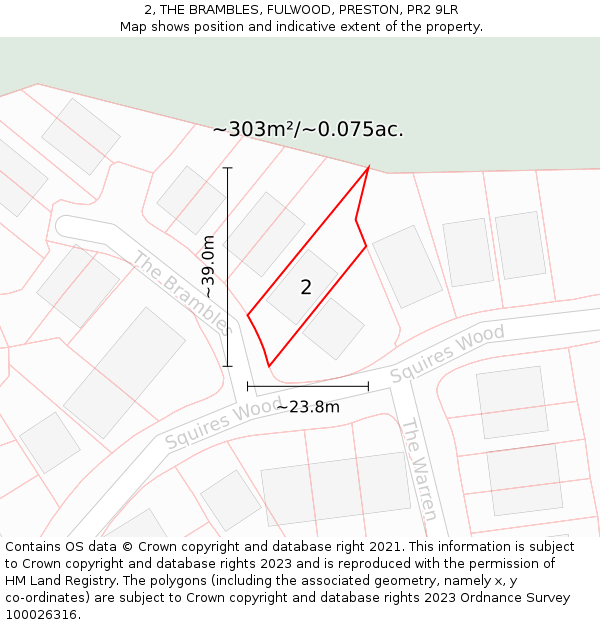 2, THE BRAMBLES, FULWOOD, PRESTON, PR2 9LR: Plot and title map