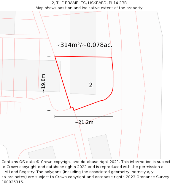 2, THE BRAMBLES, LISKEARD, PL14 3BR: Plot and title map