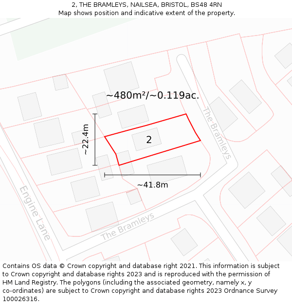 2, THE BRAMLEYS, NAILSEA, BRISTOL, BS48 4RN: Plot and title map