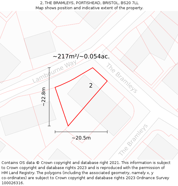 2, THE BRAMLEYS, PORTISHEAD, BRISTOL, BS20 7LL: Plot and title map