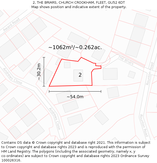 2, THE BRIARS, CHURCH CROOKHAM, FLEET, GU52 6DT: Plot and title map