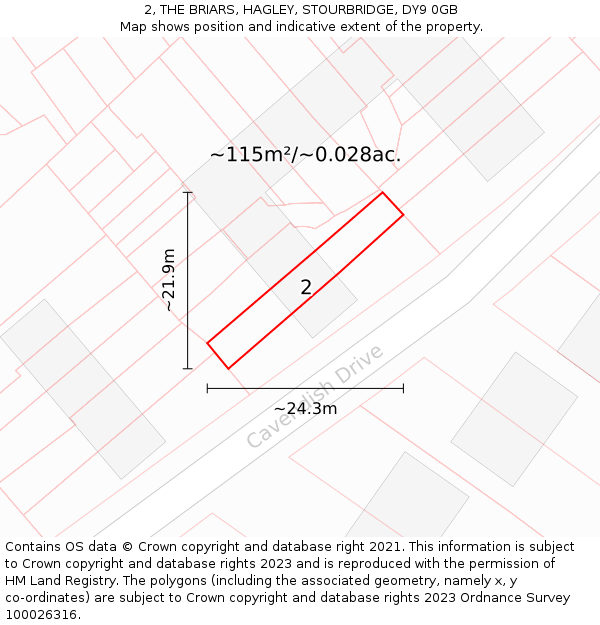 2, THE BRIARS, HAGLEY, STOURBRIDGE, DY9 0GB: Plot and title map