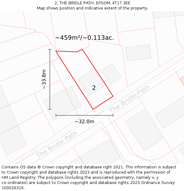 2, THE BRIDLE PATH, EPSOM, KT17 3EE: Plot and title map