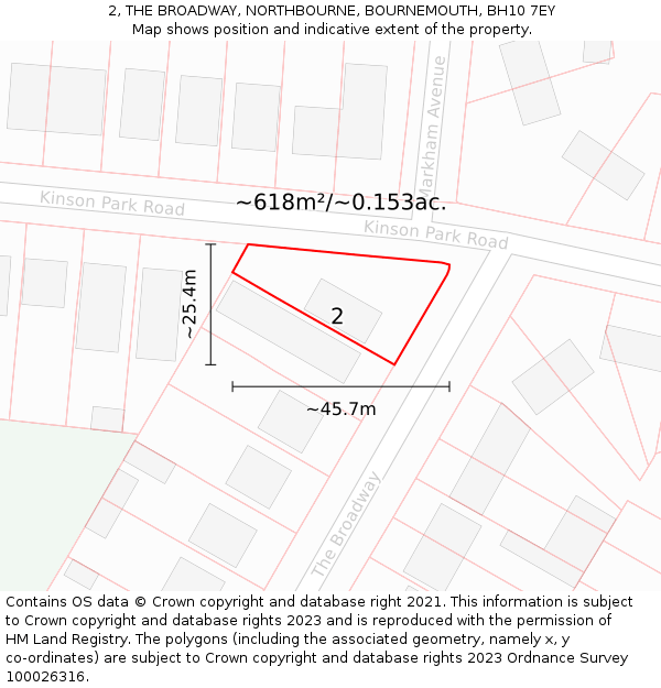 2, THE BROADWAY, NORTHBOURNE, BOURNEMOUTH, BH10 7EY: Plot and title map