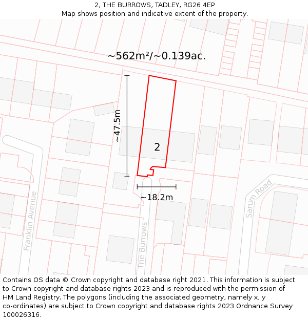 2, THE BURROWS, TADLEY, RG26 4EP: Plot and title map