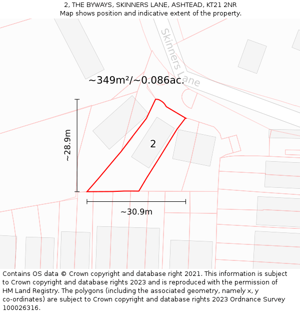 2, THE BYWAYS, SKINNERS LANE, ASHTEAD, KT21 2NR: Plot and title map