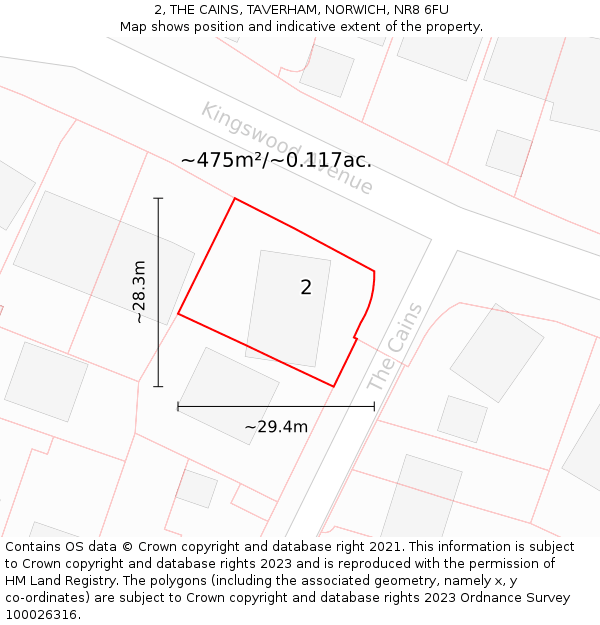 2, THE CAINS, TAVERHAM, NORWICH, NR8 6FU: Plot and title map