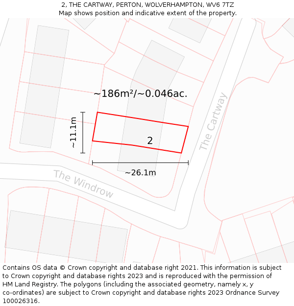 2, THE CARTWAY, PERTON, WOLVERHAMPTON, WV6 7TZ: Plot and title map