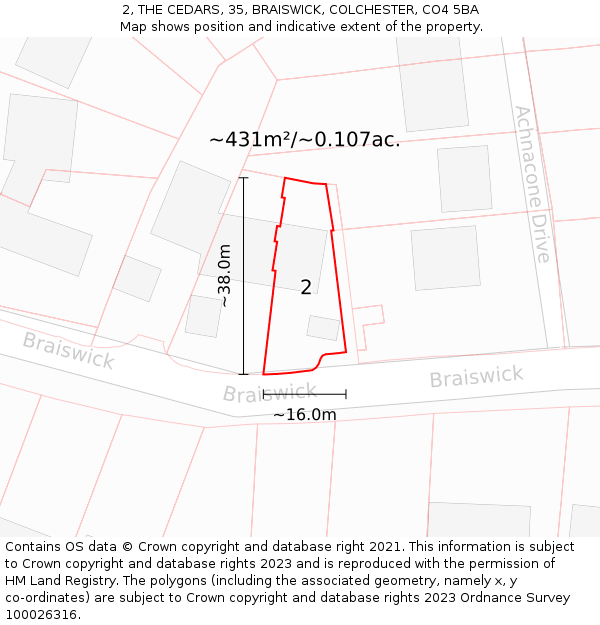 2, THE CEDARS, 35, BRAISWICK, COLCHESTER, CO4 5BA: Plot and title map