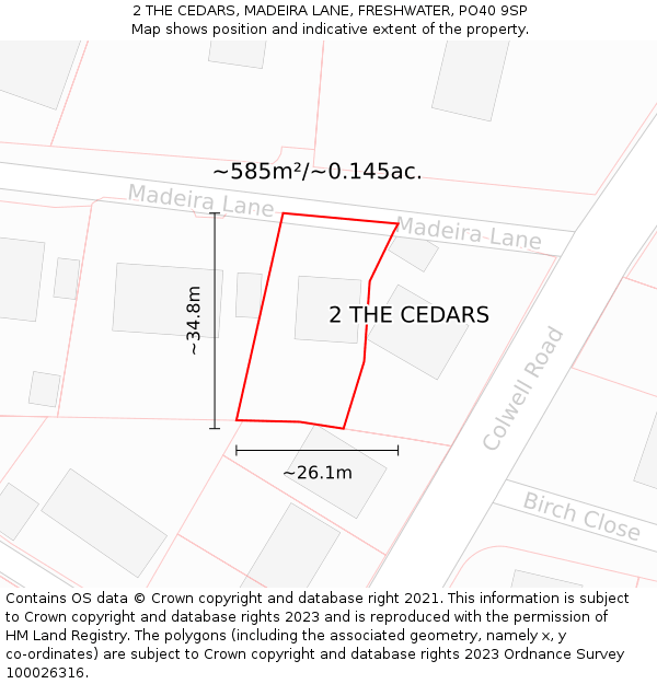 2 THE CEDARS, MADEIRA LANE, FRESHWATER, PO40 9SP: Plot and title map