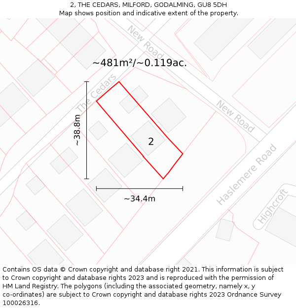 2, THE CEDARS, MILFORD, GODALMING, GU8 5DH: Plot and title map