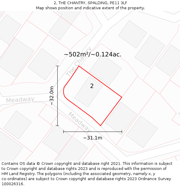 2, THE CHANTRY, SPALDING, PE11 3LF: Plot and title map