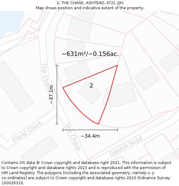 2, THE CHASE, ASHTEAD, KT21 2JN: Plot and title map